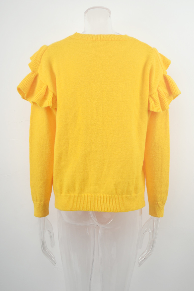 Winter New Solid Color Knitted Stretch Ruffle Stylish Trend Sweater
