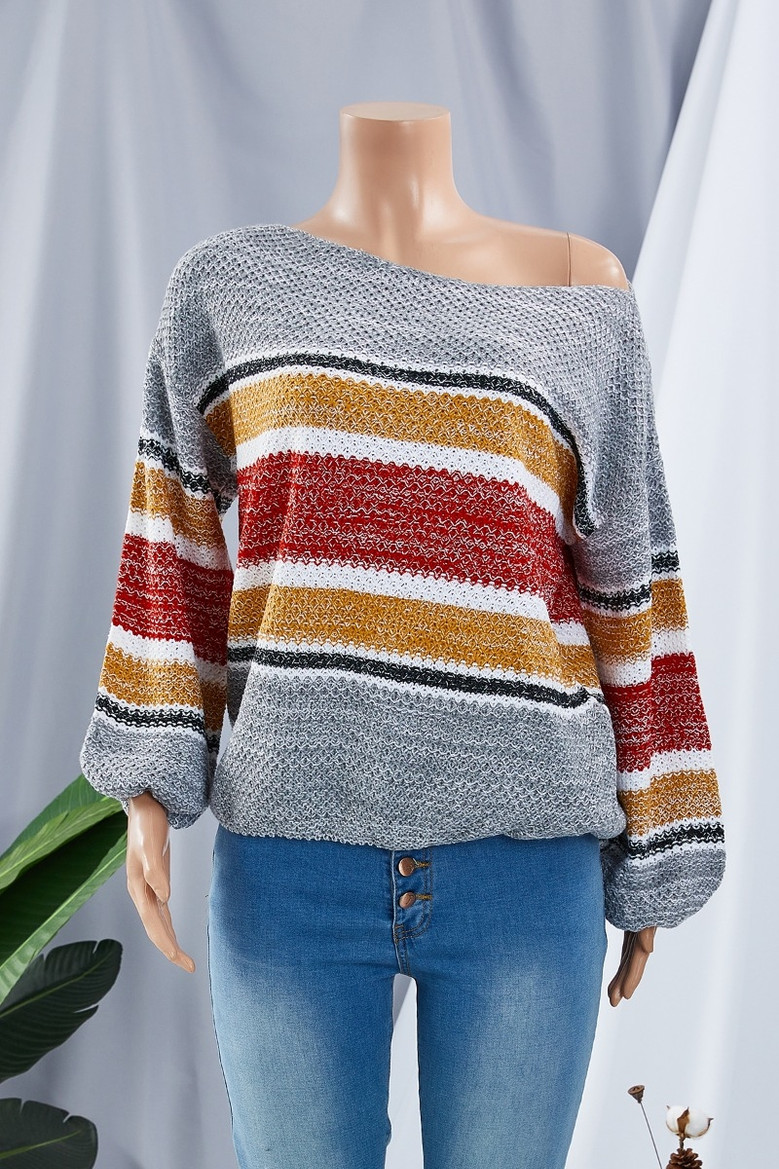 Winter New Two Colors Knitted Stretch Boat-Neck Stylish Casual Sweater
