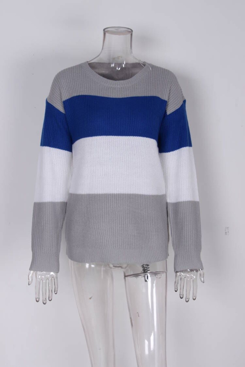 Winter New Two Colors Knitted Stretch Stylish Striped Sweater