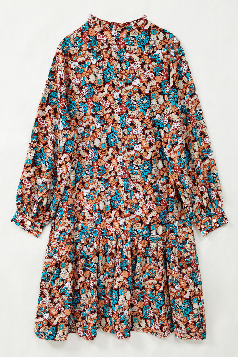 2Xl-5Xl Plus Size Early Autumn New Inelastic Multicolor Batch Printing Casual Midi Dress