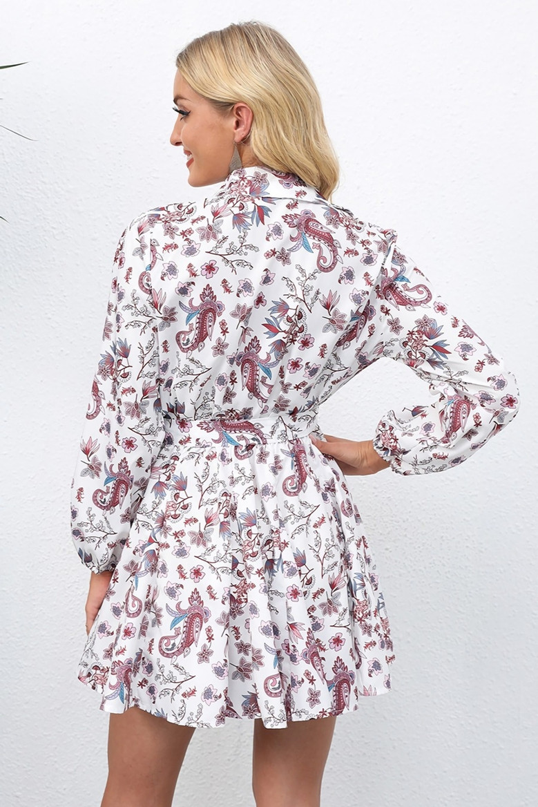 Autumn New Plus Size Batch Printing Inelastic Turndown Collar Single-Breasted Casual Stylish Mini Dress With Belt