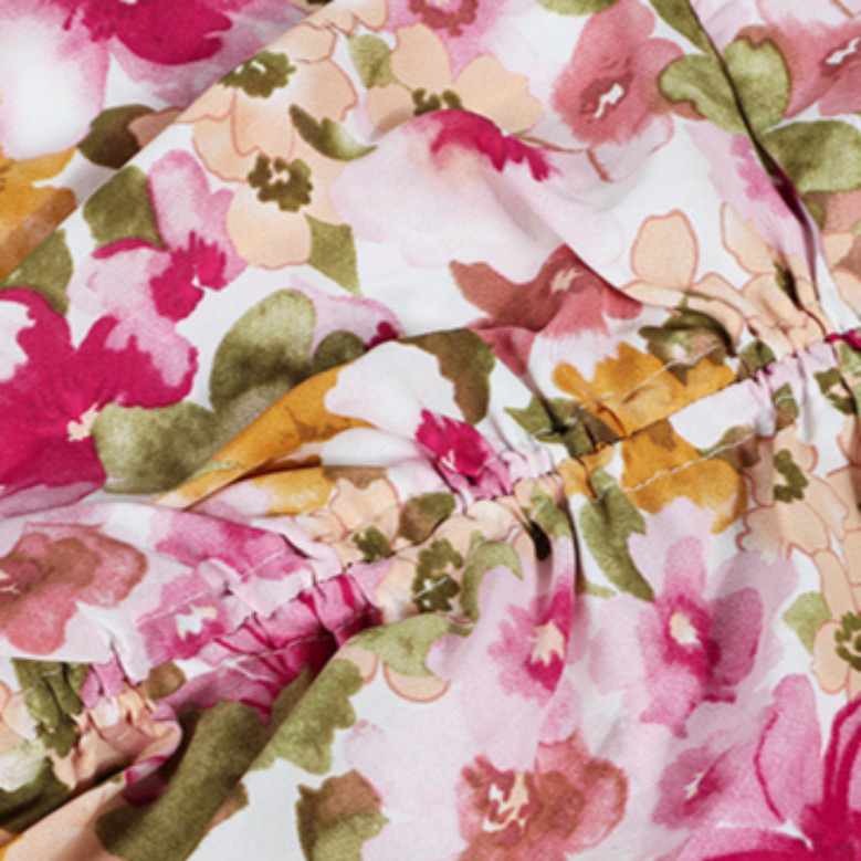 Autumn New Plus Size Flower Batch Printing Inelastic V-Neck Three-Quarter Sleeves Drawstring High Slit Stylish Pastoral Style Midi Dress