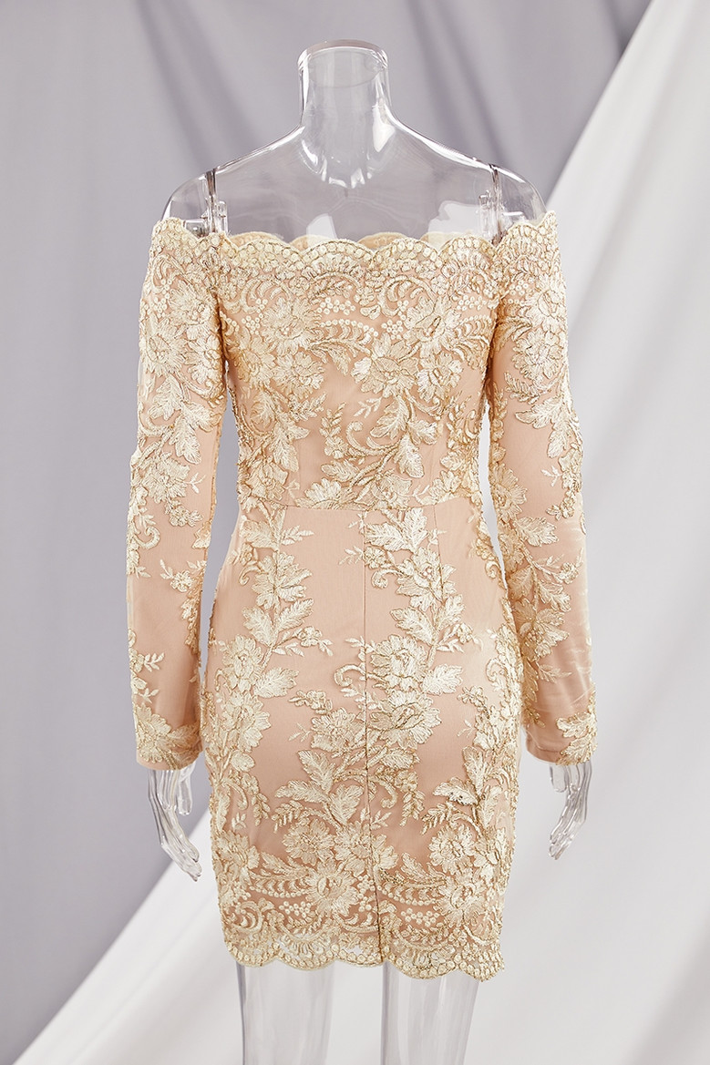 Autumn Off Shoulder Floral Embroidered New Stylish Slim Mini Evening Dress