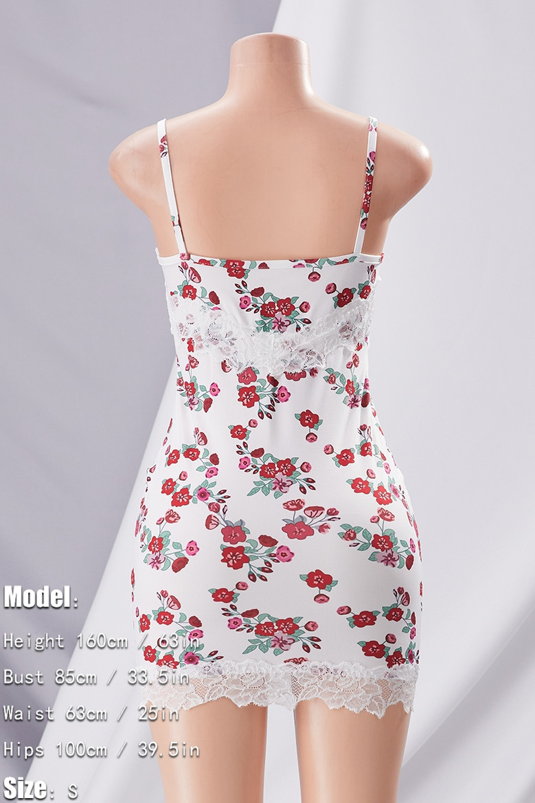 New Floral Print Micro-Elastic Sling Lace Spliced Sexy Sweet Bodycon Dress