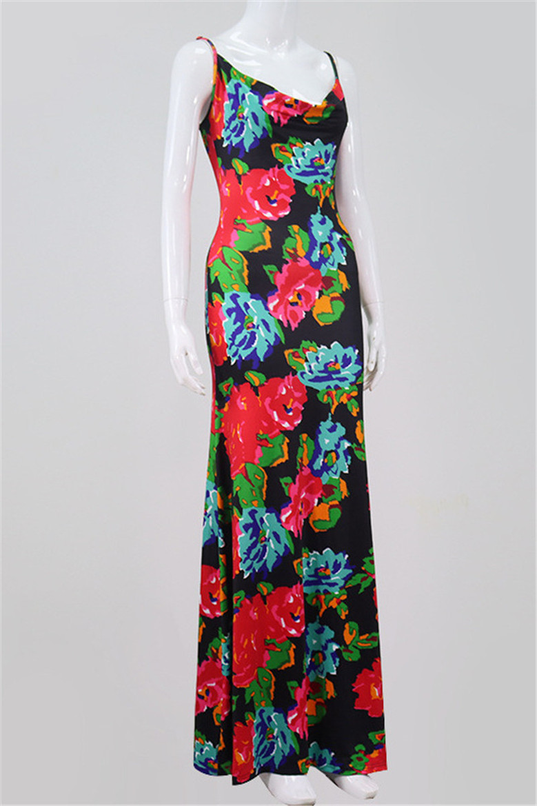 New Flowers Print Adjustable Straps Sexy Stylish Dress