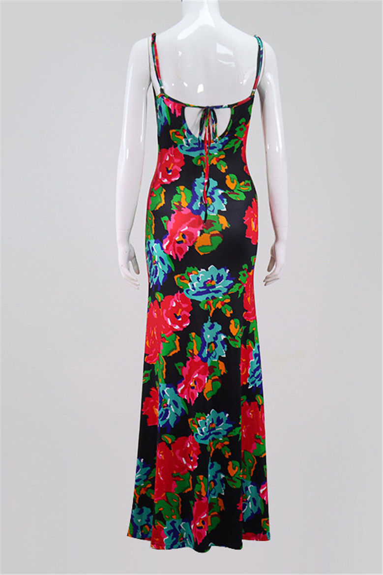 New Flowers Print Adjustable Straps Sexy Stylish Dress