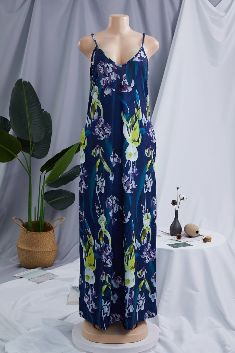 New Style Plus Size Fashion Summer Loose Sleeveless V-Neck Sling Dress #1#