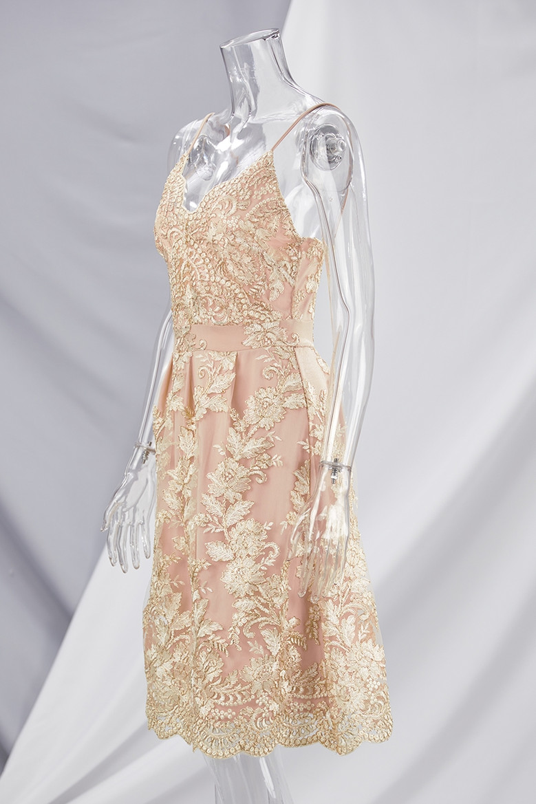 New Stylish Flower Embroidered Lace Sling V-Neck Elegant Mini Evening Dress