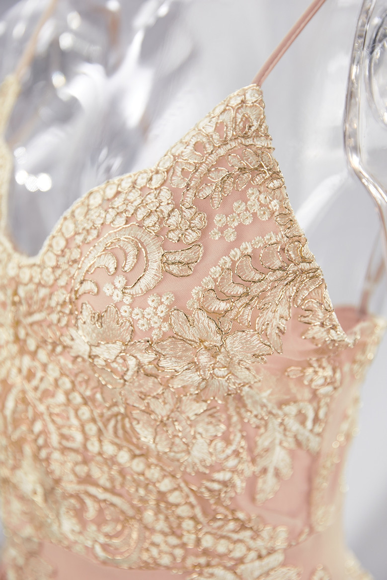 New Stylish Flower Embroidered Lace Sling V-Neck Elegant Mini Evening Dress