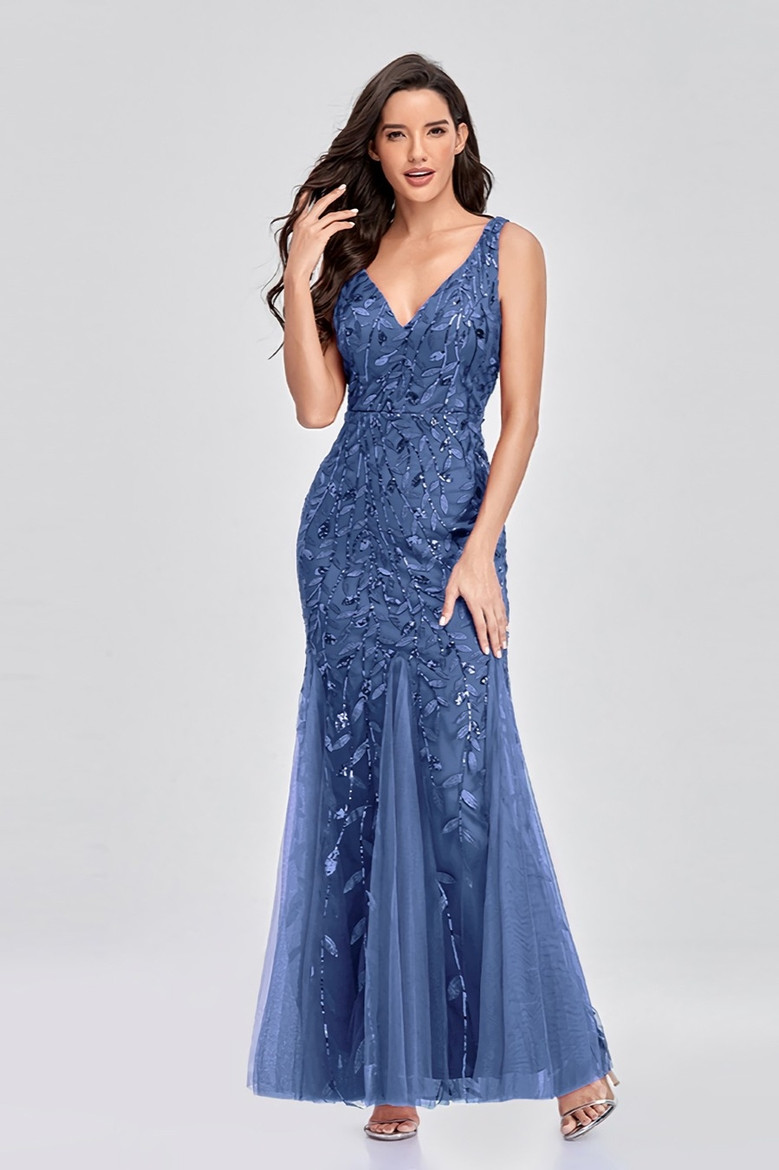New Stylish Inelastic Zip-Up 5 Colors Plus Size Embroidered Sequin Sleeveless Mesh Patchwork Elegant Maxi Evening Dress(With Lining)