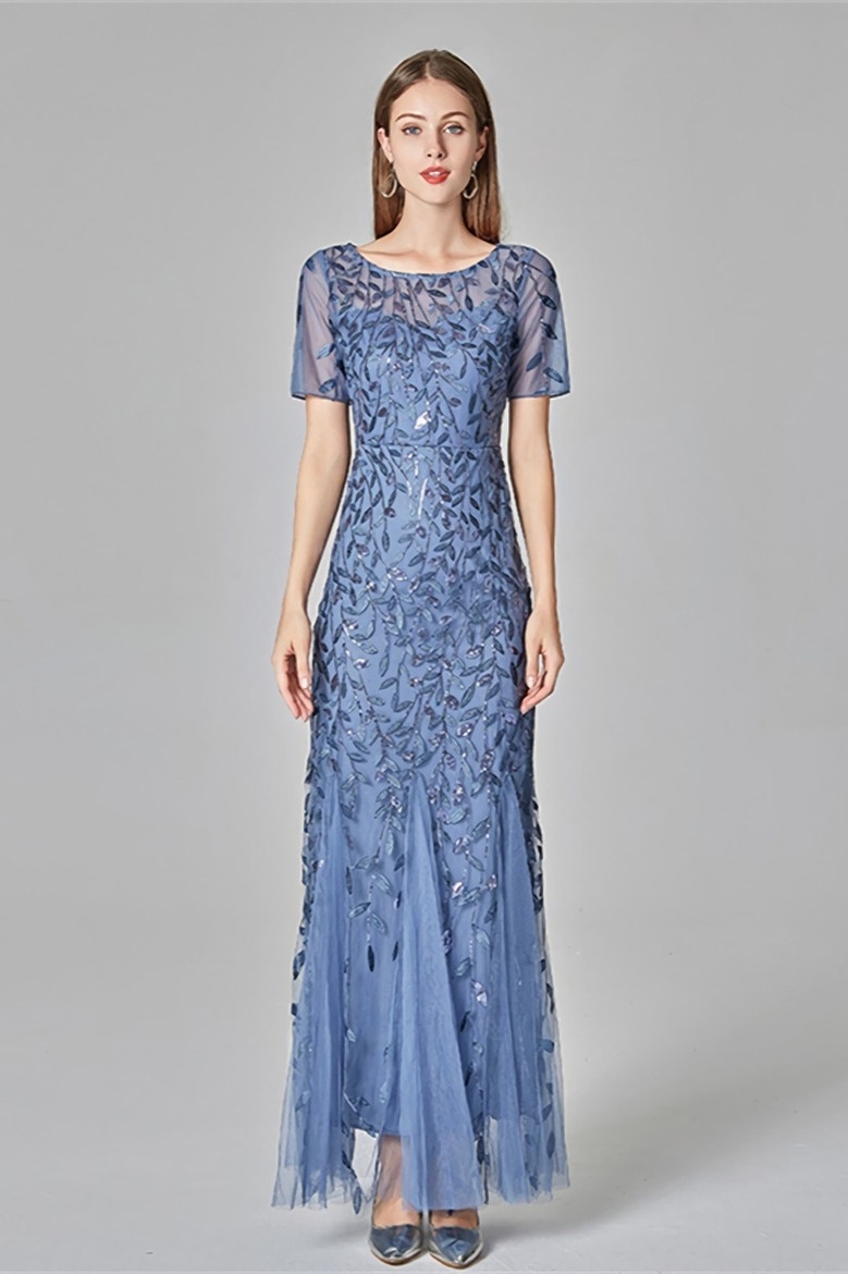 New Stylish Mesh Sequin Patchwork Embroidery Inelastic Plus Size 7 Colors Zip-Up Elegant Maxi Evening Dress (With Lining)