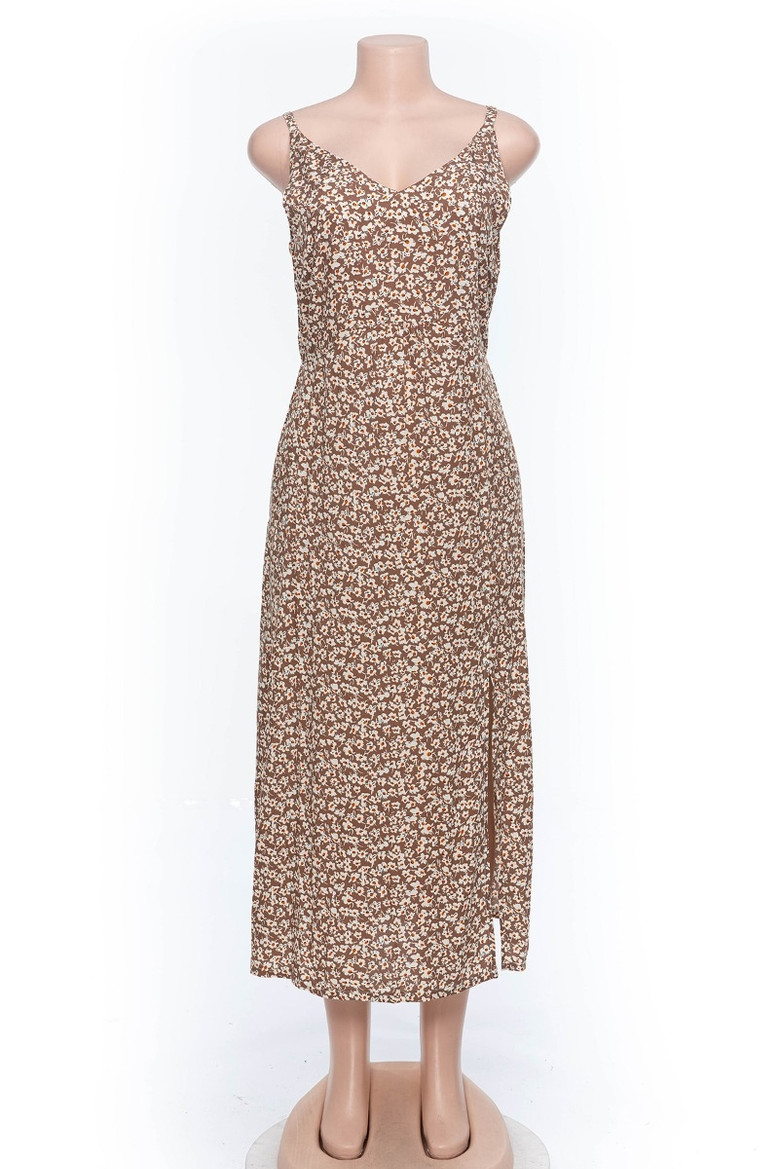 New Stylish Summer Floral Batch Printing V-Neck Split Beach Dress