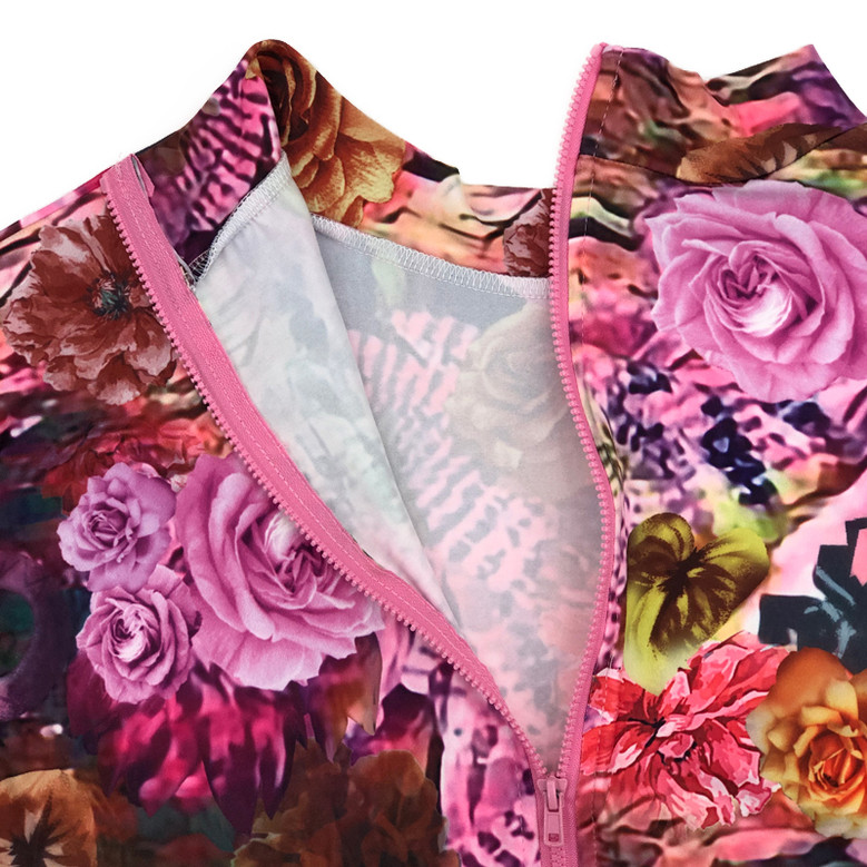 Plus Size Xl-5Xl New Stylish Flowers Batch Printing Zip-Up Stretch Casual Autumn Midi Dress