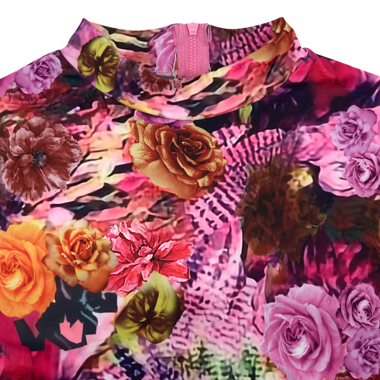 Plus Size Xl-5Xl New Stylish Flowers Batch Printing Zip-Up Stretch Casual Autumn Midi Dress