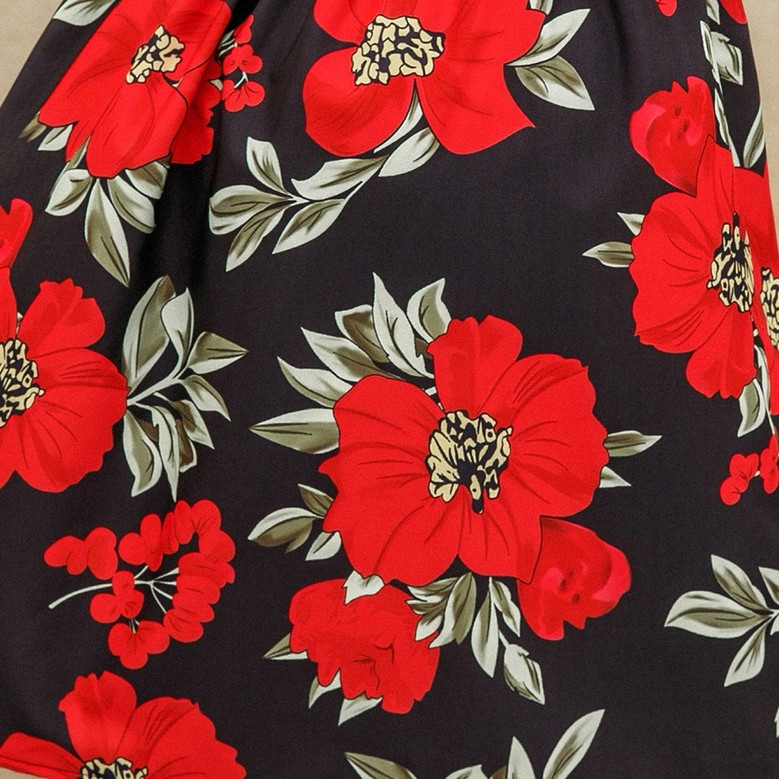 S-2Xl Plus Size Summer New Flower Batch Printing Stretch Sling Backless Fashion Casual Midi Dress