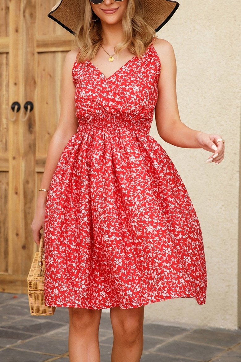 S-2Xl Plus Size Summer New Stylish Floral Batch Printing Stretch Sling Backless Sleeveless Casual Midi Dress
