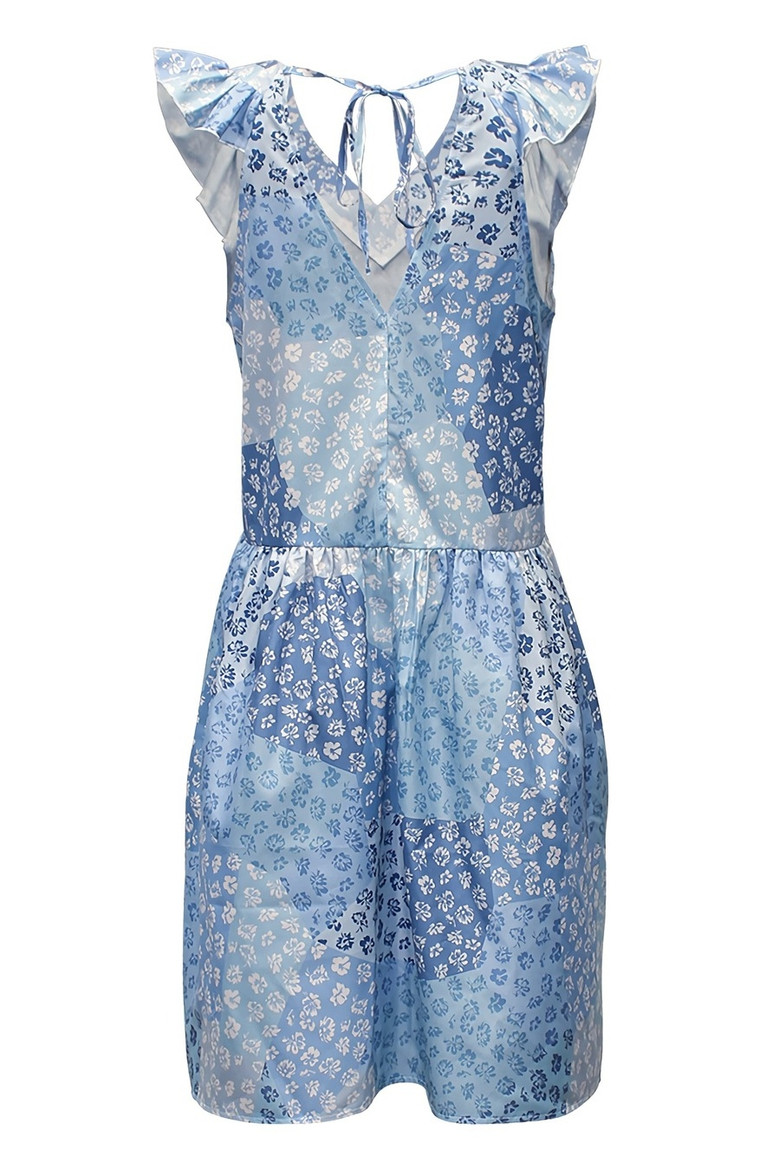 S-2Xl Plus Size Summer New Stylish Inelastic Floral Batch Printing Contrast Color Spliced Lace-Up Pockets Casual Mini Dress