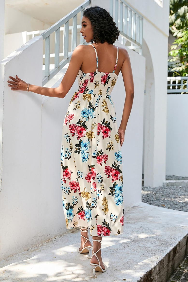 S-2Xl Plus Size Summer New Stylish Inelastic Flower Batch Printing Sling Backless Casual Midi Dress