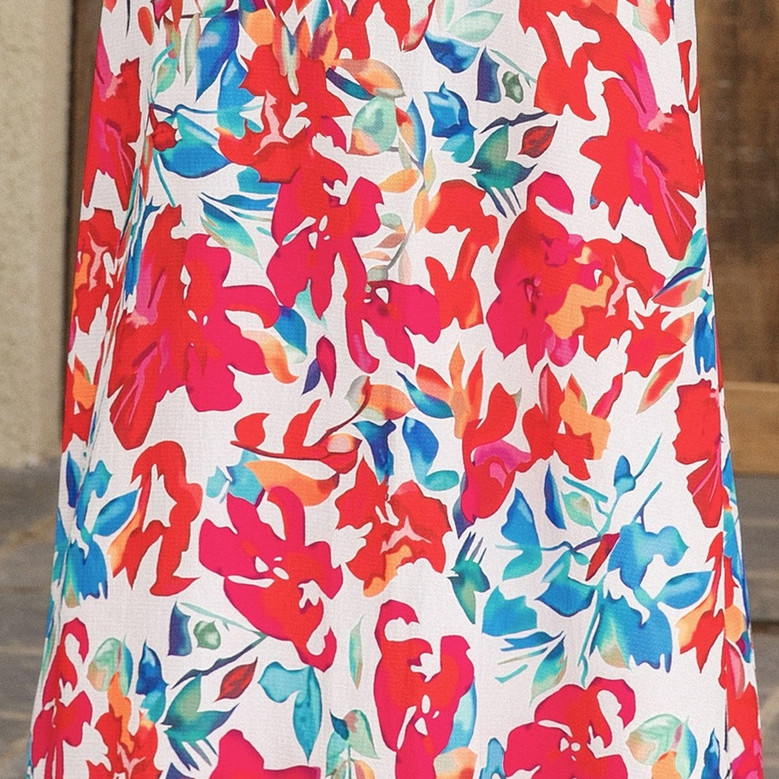 S-2Xl Plus Size Summer New Stylish Inelastic Leaf & Flower Printing V-Neck With Belt Split Casual Maxi Dress