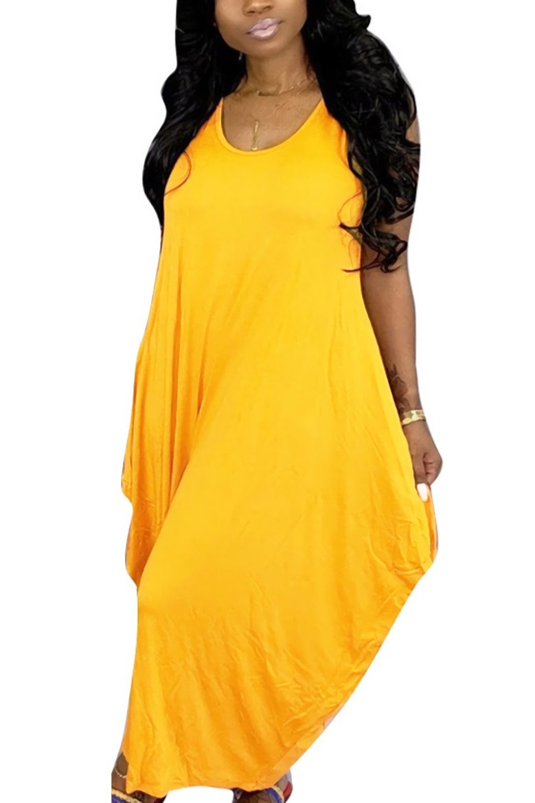 S-2Xl Plus Size Summer New Stylish Three Colors Solid Color Crew Neck Sleeveless Stretch Irregular Hem Casual Maxi Dress