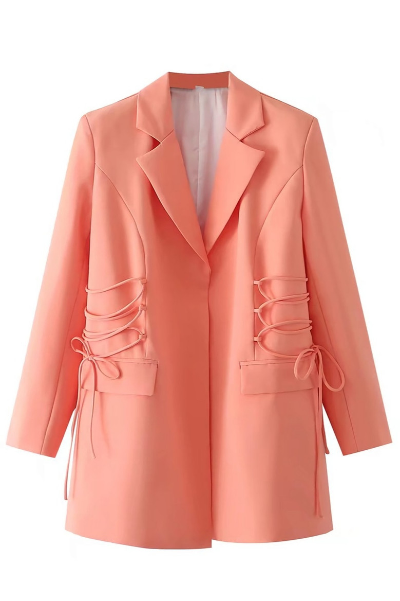Spring New 3 Colors Solid Color Inelastic Long Sleeves Lace-Up Pocket High Quality Stylish Mini Suit Dress
