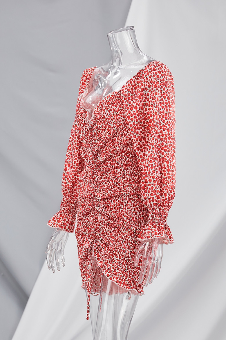 Spring New Stylish Batch Printing Stretch Slim Plus Size Shirring Sexy Mini Dress