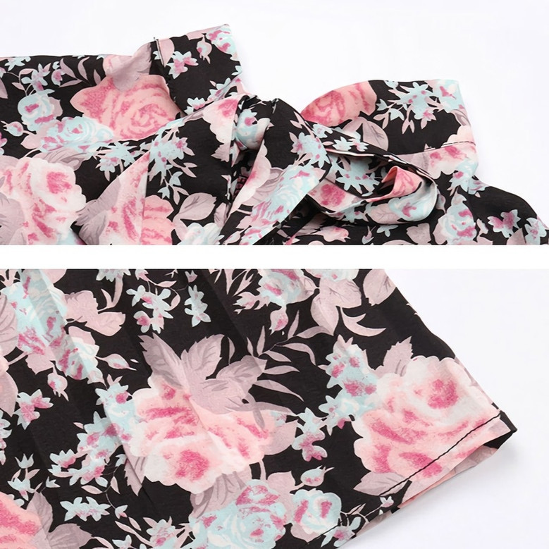 Spring New Stylish Inelastic Flower Batch Printing Long Sleeves With Belt Casual Midi Dress Dresses