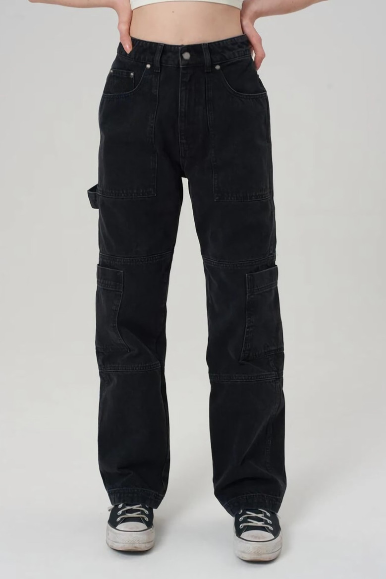 Spring New Two Colors Inelastic High Waist Multi Pockets Design Button Zip-Up Stylish Straight Jeans