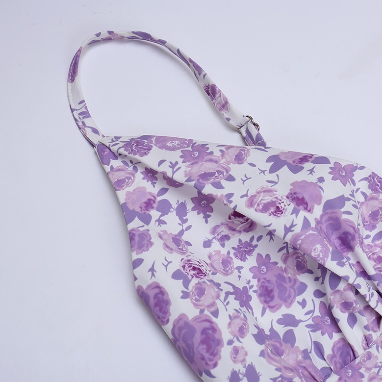 Summer New Floral Batch Printing Ajustable Sling V-Neck Zip-Up Micro-Elastic Mini Dress