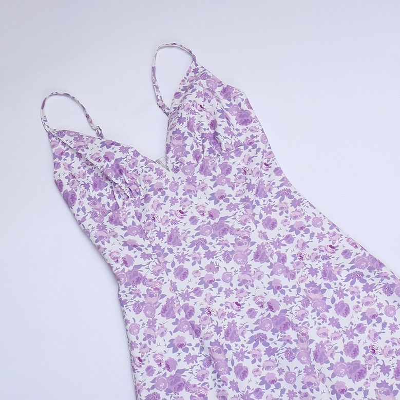 Summer New Floral Batch Printing Ajustable Sling V-Neck Zip-Up Micro-Elastic Mini Dress