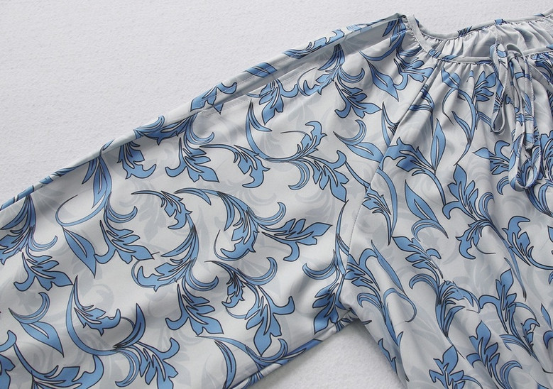 Summer New Floral Batch Printing Micro-Elastic Neck-Tie Hollow Shirring Silt Stylish Holiday Midi Dress