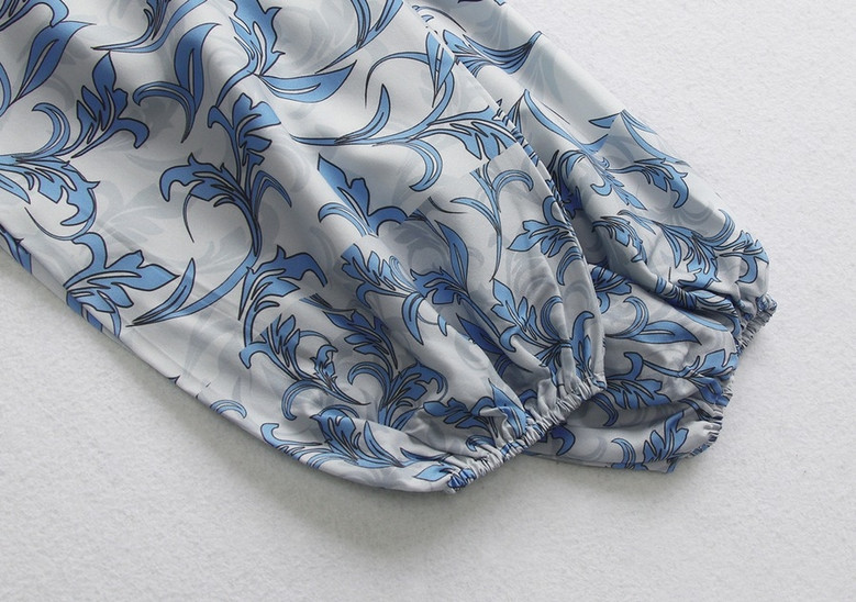 Summer New Floral Batch Printing Micro-Elastic Neck-Tie Hollow Shirring Silt Stylish Holiday Midi Dress