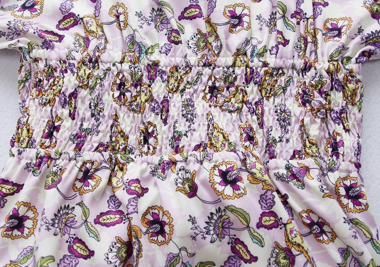 Summer New Floral Batch Printing Micro-Elastic Suqure Neck Puff Sleeves Smocked Swing Stylish Holiday Midi Dress