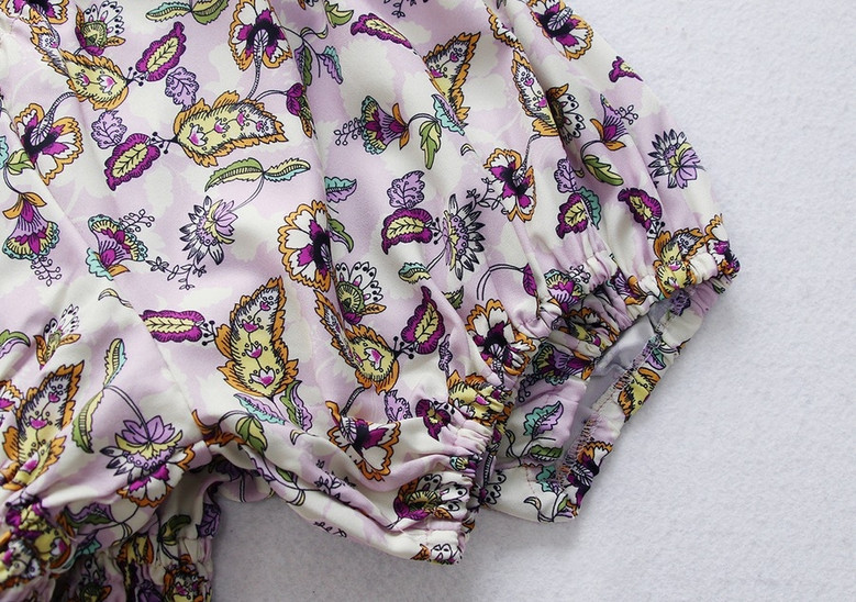 Summer New Floral Batch Printing Micro-Elastic Suqure Neck Puff Sleeves Smocked Swing Stylish Holiday Midi Dress