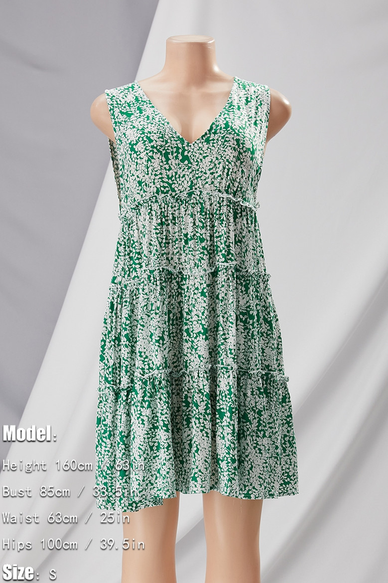 Summer New Floral Batch Printing Micro-Elastic V-Neck Backless Stylish Sexy Vacation Style Mini Dress