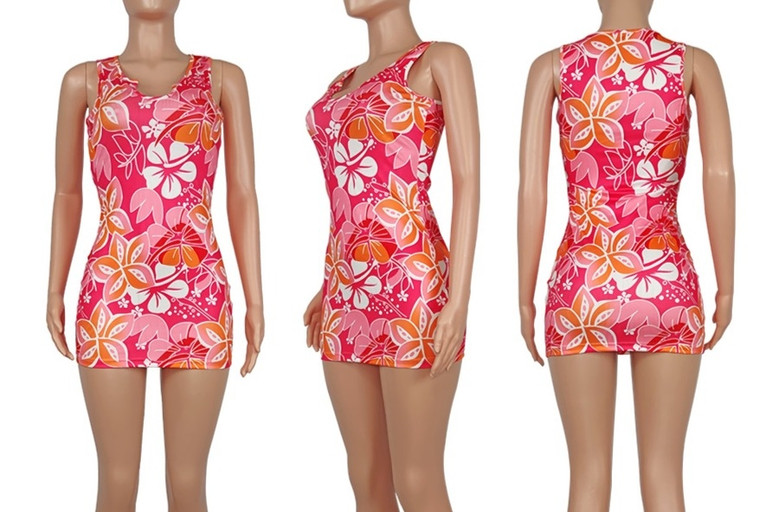 Summer New Flower Batch Printing Stretch Sexy Bodycon Mini Dress