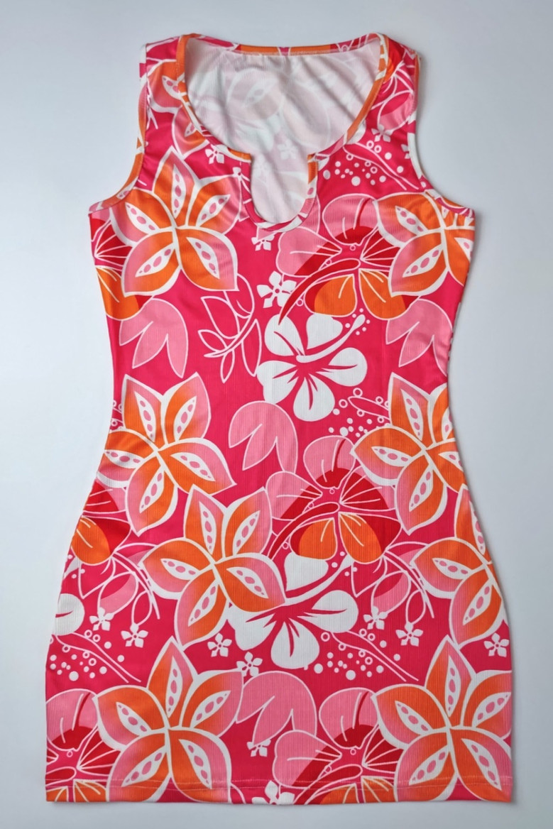 Summer New Flower Batch Printing Stretch Sexy Bodycon Mini Dress