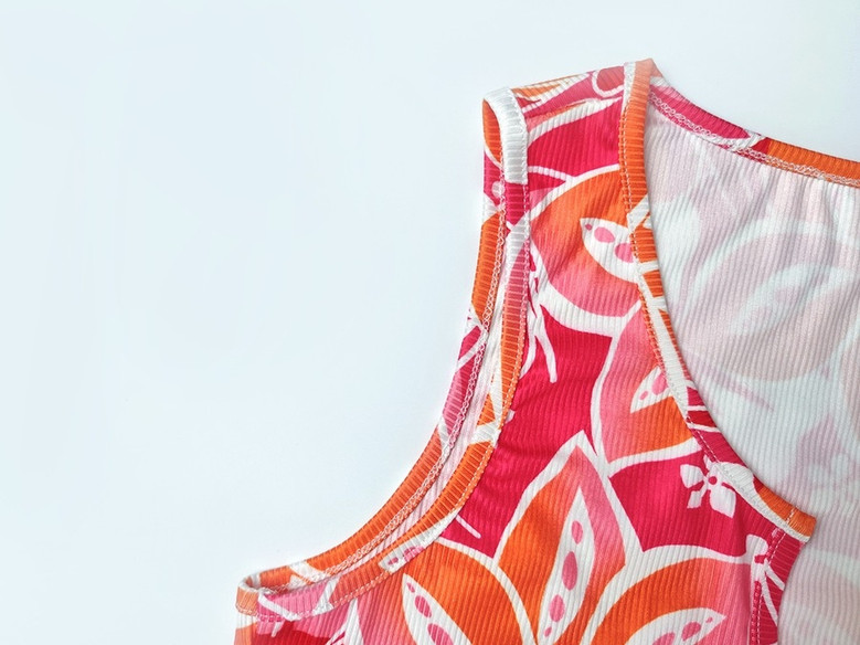 Summer New Flower Batch Printing Stretch Sexy Bodycon Mini Dress