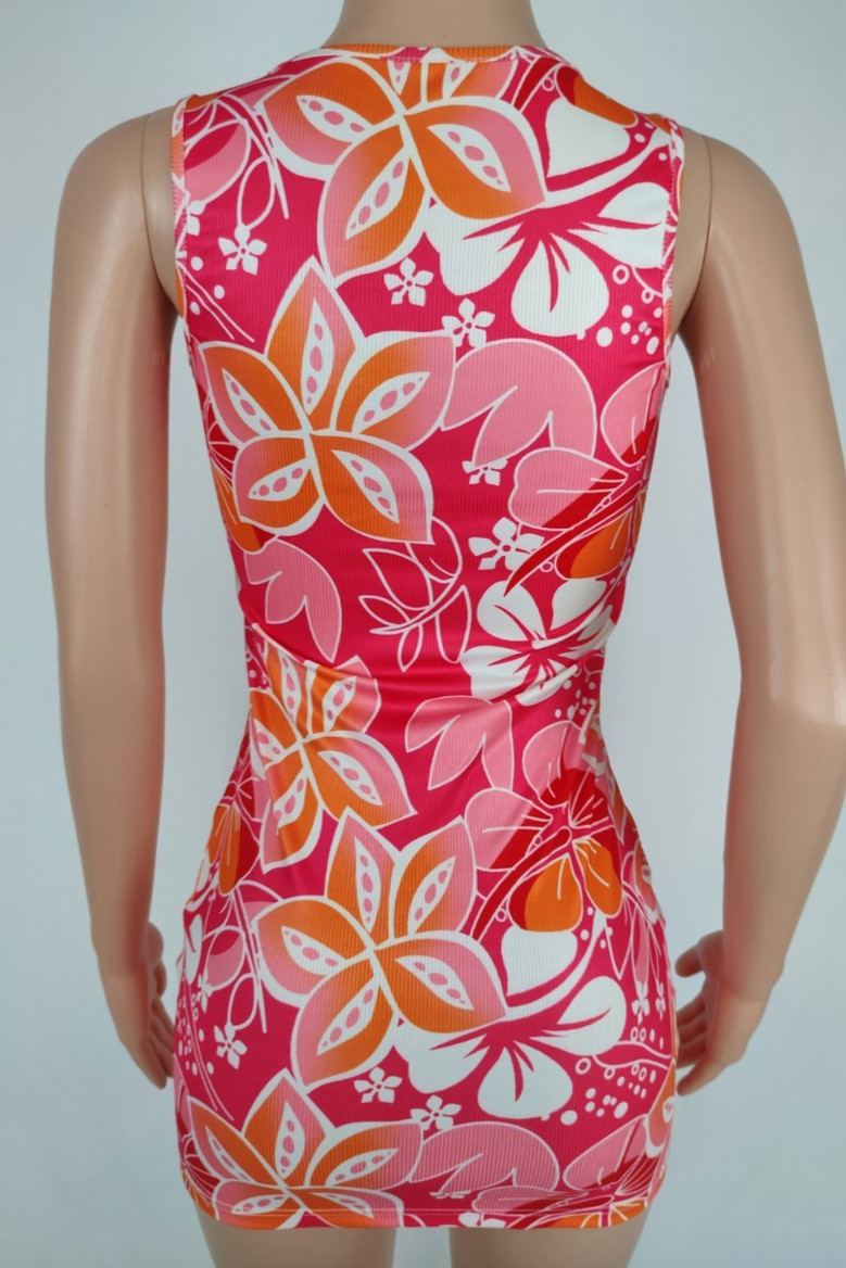 Summer New Flower Batch Printing Stretch Sexy Bodycon Mini Dress