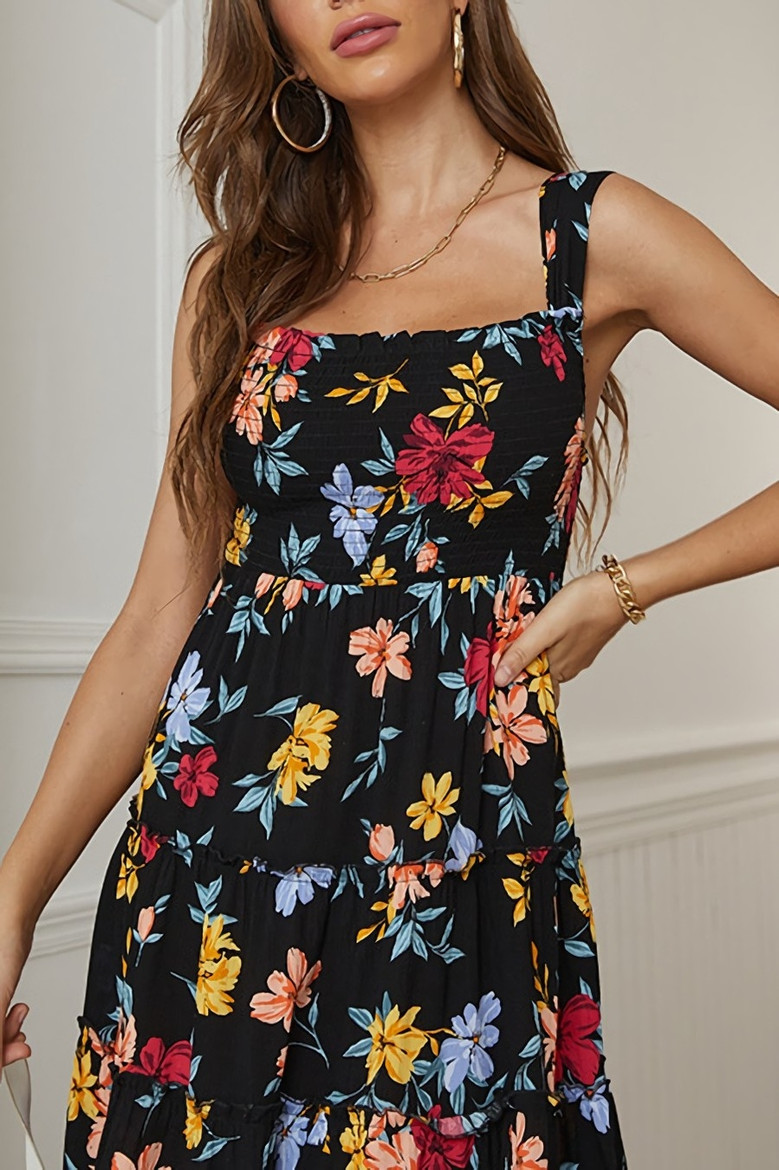 Summer New Holiday Style Floral Batch Printing Sling Backless Stretch Sexy Mini Dress