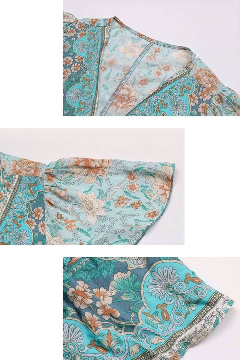 Summer New Inelastic Flower Printing V-Neck Short Sleeves Casual Mini Dress