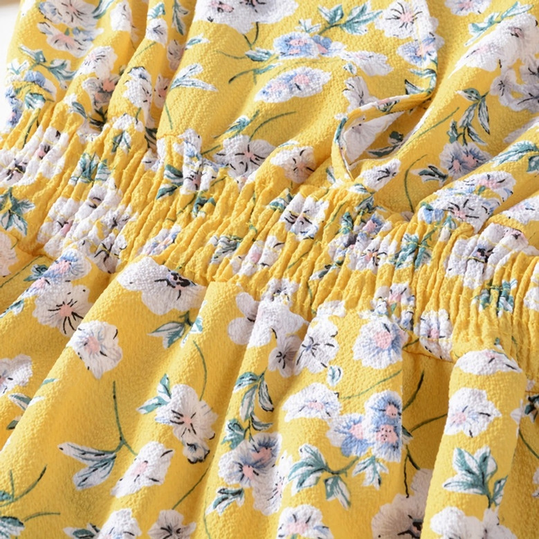 Summer New Plus Size Floral Batch Printing Inelastic Long Sleeves V-Neck Stylish Casual Midi Dress