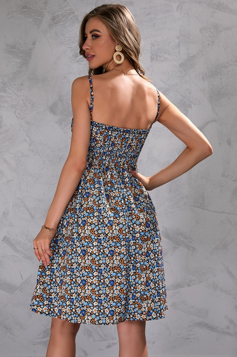 Summer New Plus Size Floral Batch Printing Inelastic Sling Backless Casual Mini Dress
