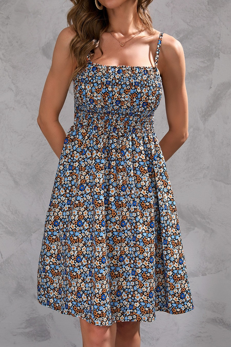 Summer New Plus Size Floral Batch Printing Inelastic Sling Backless Casual Mini Dress