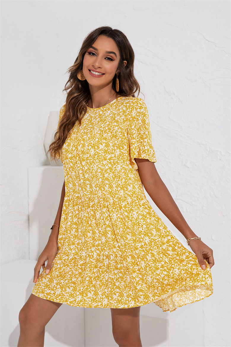 Summer New Plus Size Floral Printing Micro-Elastic Stylish Fresh Dress