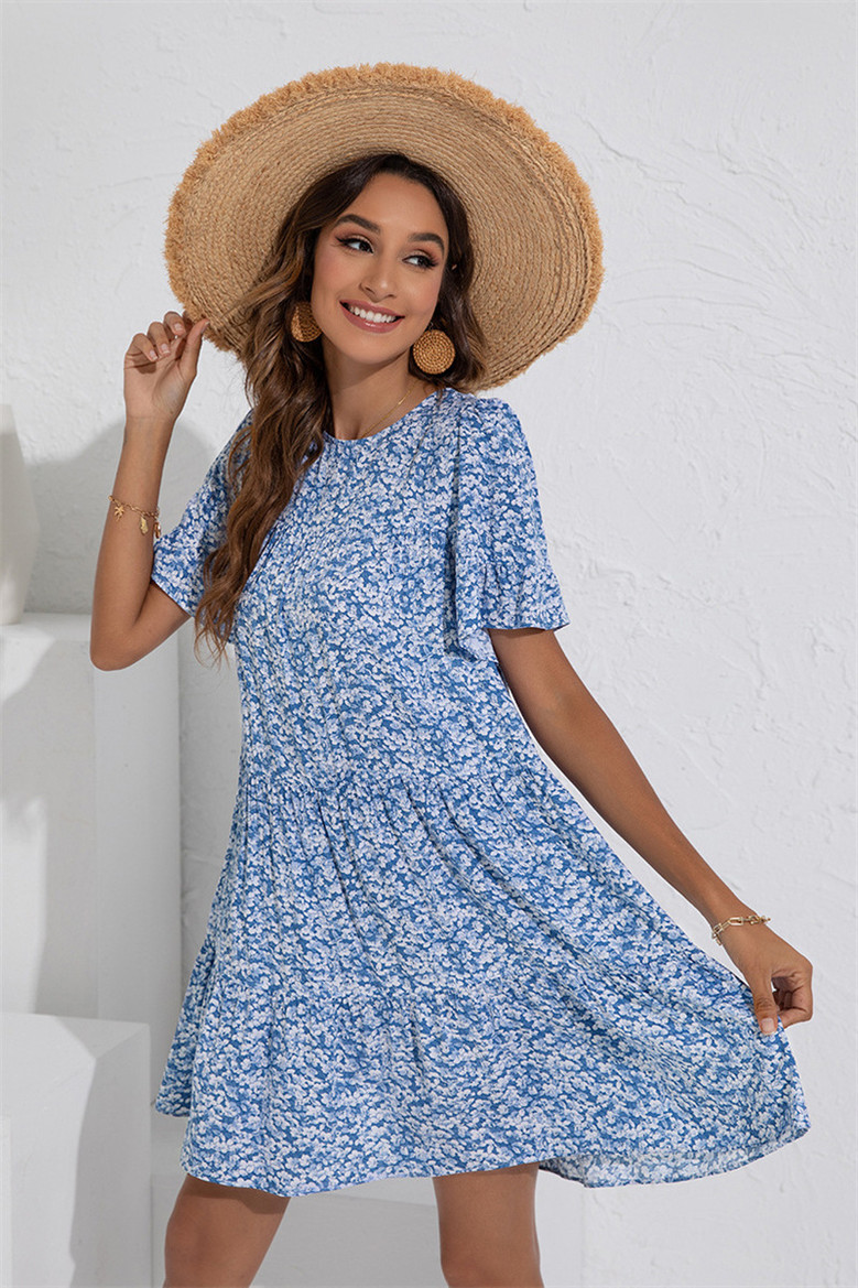 Summer New Plus Size Floral Printing Micro-Elastic Stylish Fresh Dress