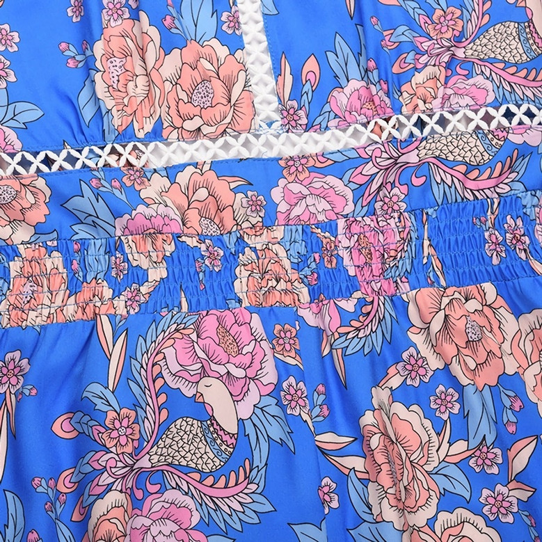 Summer New Plus Size Flower Batch Printing Inelastic Halter Neck Backless Lace-Up Split Fashion Sexy Maxi Dress