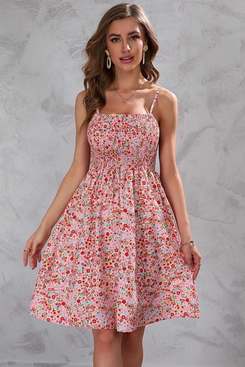 Summer New Plus Size Inelastic Floral Batch Printing Sling Backless Casual Mini Dress