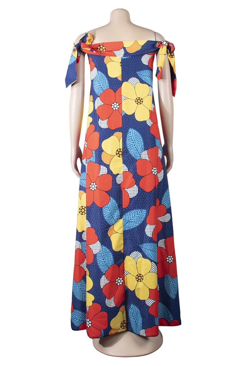 Summer New Stylish Batch Printing Inelastic Off-Shoulder Loose Plus Size Casual Maxi Dress