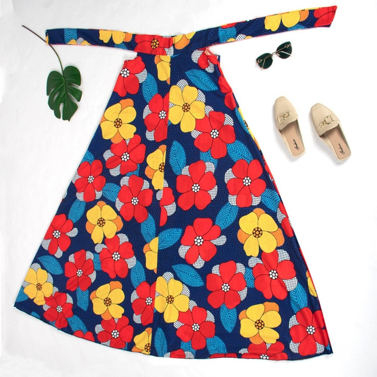 Summer New Stylish Batch Printing Inelastic Off-Shoulder Loose Plus Size Casual Maxi Dress